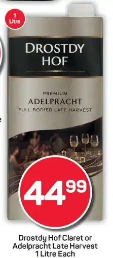 Pick n Pay Drostdy Hof Claret or Adelpracht Late Harvest 1 Litre Each offer