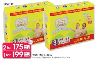 Clicks Clicks Made 4 Baby Dryprotect Disposable Nappies Jumbo Pack offer