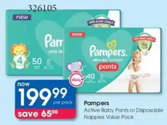 Clicks Pampers Active Baby Pants or Disposable Nappies Value Pack offer