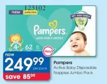 Clicks Pampers Active Baby Disposable Nappies Jumbo Pack offer
