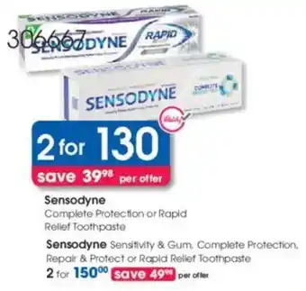 Clicks Sensodyne Complete Protection or Rapid Relief Toothpaste offer