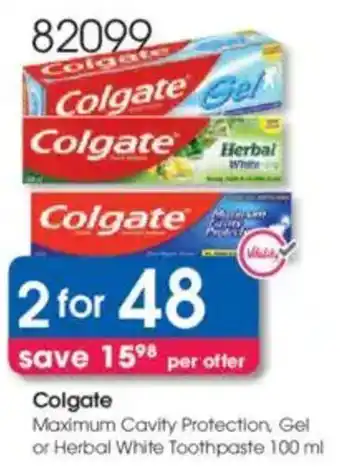 Clicks Colgate Maximum Cavity Protection, Gel or Herbal White Toothpaste offer