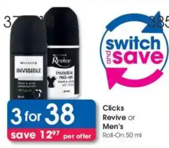 Clicks Clicks Revive or Men's Roll-On offer