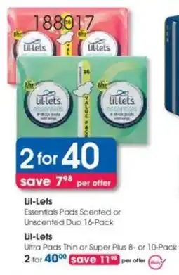 Clicks Lil-Lets Essentials Pads Scented or Unscented Duo offer