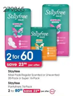 Clicks Stayfree Maxi Pads Regular Scented or Unscented offer
