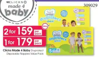 Clicks Clicks Made 4 Baby Dryprotect Disposable Nappies Value Pack offer