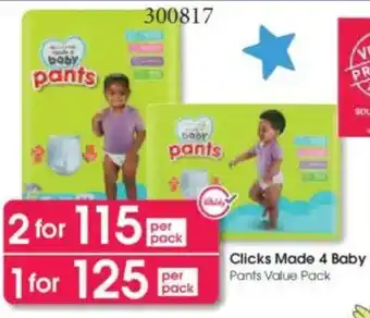 Clicks Clicks Made 4 Baby Pants Value Pack offer