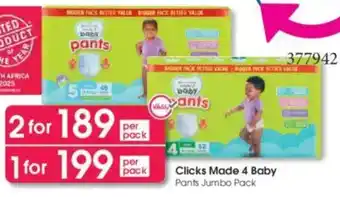 Clicks Clicks Made 4 Baby Pants Jumbo Pack offer