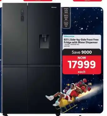 Makro Hisense 631L Side-by-Side Frost Free Fridge with Water Dispenser offer