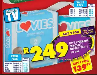 Shoprite Lovies premium disposable nappies/ pants offer