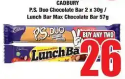 Boxer CADBURY P.S. Duo Chocolate Bar/ Lunch Bar Max Chocolate Bar offer