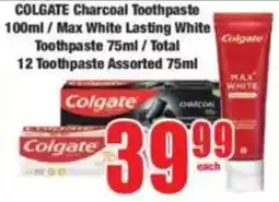 Boxer COLGATE Charcoal Toothpaste/ Max White Lasting White Toothpaste/ Total 12 Toothpaste Assorted offer