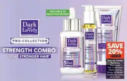 Checkers Dark & Lovely Purifying Shampoo/ Pro-Collection Replenishing Rinse Off Mask/ Fortifying Leave In Cream offer