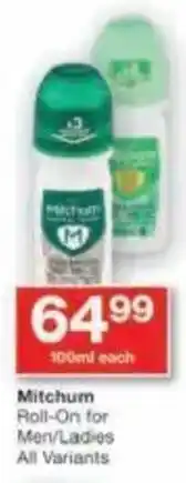 Checkers Mitchum Roll-On for Men/ Ladies All Variants offer