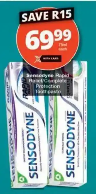 Checkers Sensodyne Rapid Relief/ Complete Protection Toothpaste offer