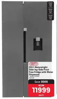Makro DEFY 555 L NatureLight Side-by-Side Frost-Free Fridge with Water Dispenser offer