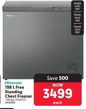 Makro Hisense 198 L Free Standing Chest Freezer offer