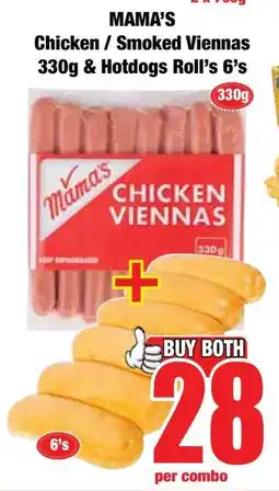 Boxer MAMA'S Chicken / Smoked Viennas 330g & Hotdogs Roll's 6's offer