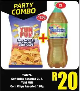 Boxer TWIZZA Soft Drink Assorted 2L & YUM FUN Corn Chips Assorted 120g offer