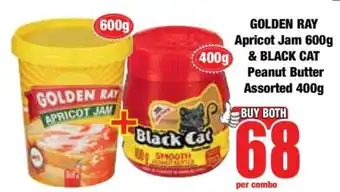 Boxer GOLDEN RAY Apricot Jam 600g & BLACK CAT Peanut Butter Assorted 400g offer