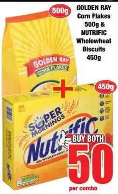 Boxer GOLDEN RAY Corn Flakes 500g & NUTRIFIC Wholewheat Biscuits 450g offer