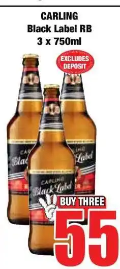 Boxer CARLING Black Label RB 3 x 750ml offer