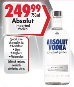 Prestons Absolut Imported Vodka offer
