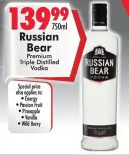 Prestons Russian Bear Premium Triple Distilled Vodka offer