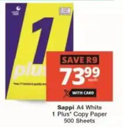 Checkers Sappi A4 White 1 Plus Copy Paper 500 Sheets offer