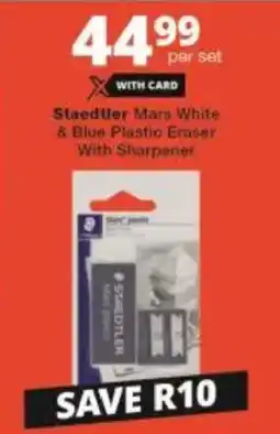 Checkers Staedtler Mars White & Blue Plastic Eraser With Sharpener offer