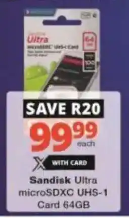 Checkers Sandisk Ultra microSDXC UHS-1 Card 64GB offer