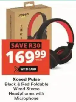 Checkers Xceed Pulse Black & Red Foldable Wired Stereo Headphones with Microphone offer