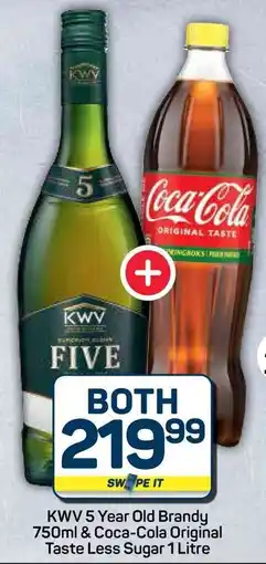 Pick n Pay Hypermarket KWV 5 Year Old Brandy 750ml & Coca-Cola Original Taste Less Sugar offer