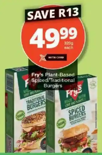 Checkers Fry's Plant-Based Spiced/ Traditional Burgers offer