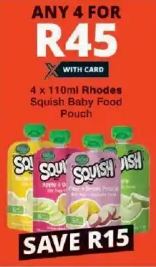 Checkers Rhodes Squish Baby Food Pouch offer