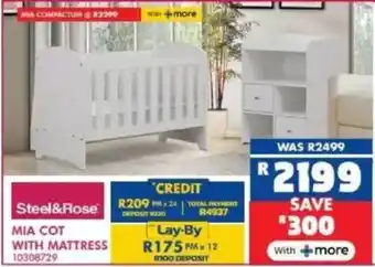 Russells Steel&Rose mia cot with mattress offer