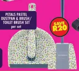 Shoprite Petals pastel dustpan & brush/ toilet brush set offer