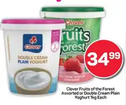 Pick n Pay Clover Fruits of the Forest Assorted or Double Cream Plain Yoghurt 1kg Each offer