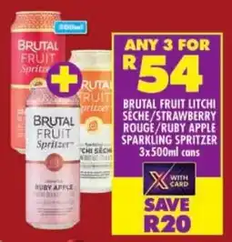 Shoprite Brutal fruit litchi seche/ strawberry rouge/ ruby apple sparkling spritzer cans offer