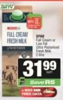 KwikSpar SPAR Full Cream or Low Fat Ultra Pasteurised Fresh Milk offer