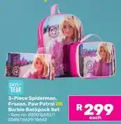 Game Pen + Gear 3 Piece Spiderman, Frozen, Paw Patrol Or Barbie Backpack Set-Each offer
