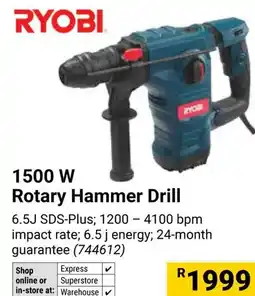 Builders Warehouse RYOBI 1500W Rotary Hammer Drill offer