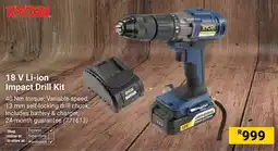 Builders Warehouse RYOBI 18 V Li-ion Impact Drill Kit offer
