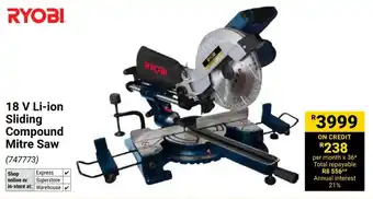 Builders Warehouse RYOBI 18 V Li-ion Sliding Compound Mitre Saw offer