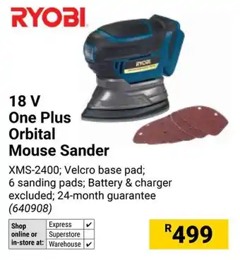 Builders Warehouse RYOBI 18V One Plus Orbital Mouse Sander offer