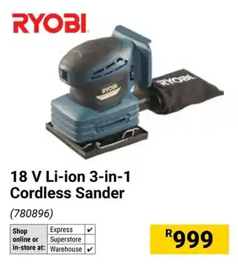 Builders Warehouse RYOBI 18 V Li-ion 3-in-1 Cordless Sander offer