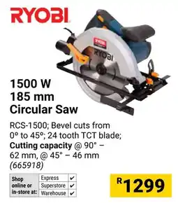 Builders Warehouse RYOBI 1500W 185mm Circular Saw offer