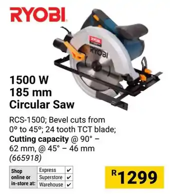 Builders Warehouse RYOBI 1500W 185mm Circular Saw offer