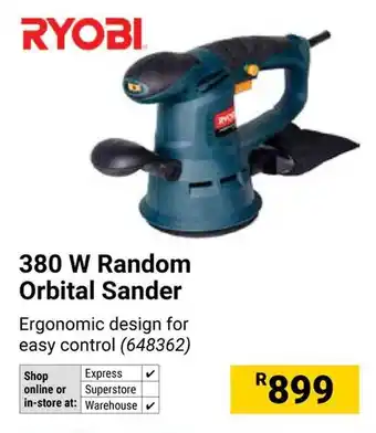 Builders Warehouse RYOBI 380 W Random Orbital Sander offer