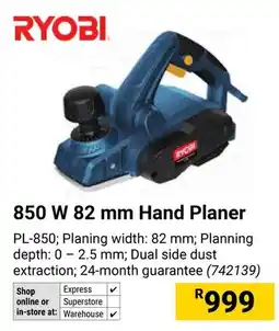 Builders Warehouse RYOBI 850 W 82 mm Hand Planer offer